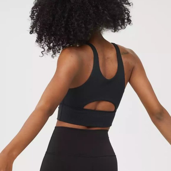 aerie OFFLINE Ribbed Longline Sports Bra - True Black, Size M - Picture 2 of 9